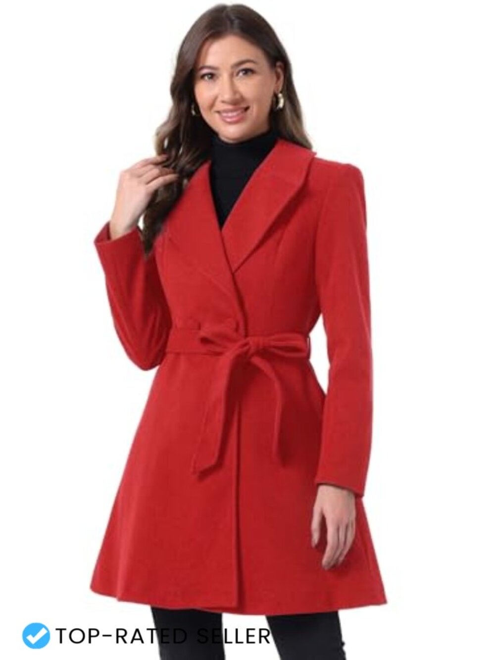 Allegra K Women's Winter Peacoat A-Line Belted Double Breasted Overcoat